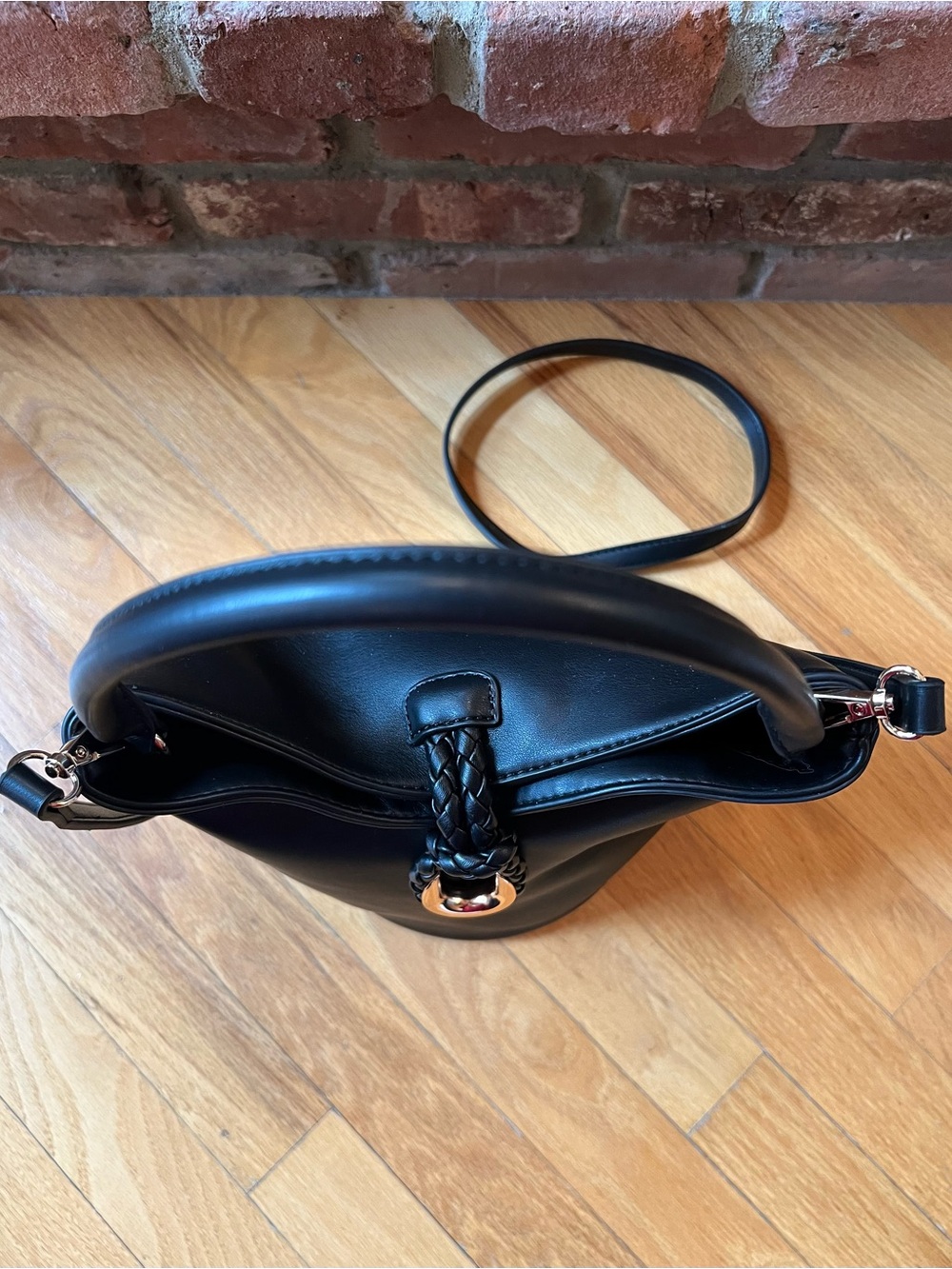 Anthropologie Black AOTA Twist Tie Top Handle Bucket Bag Crossbody - Picture 6 of 13